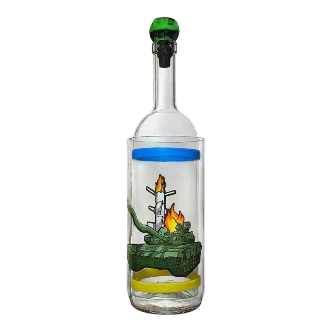 Стеклянный водник для травки с двойной колбой и оригинальным принтом